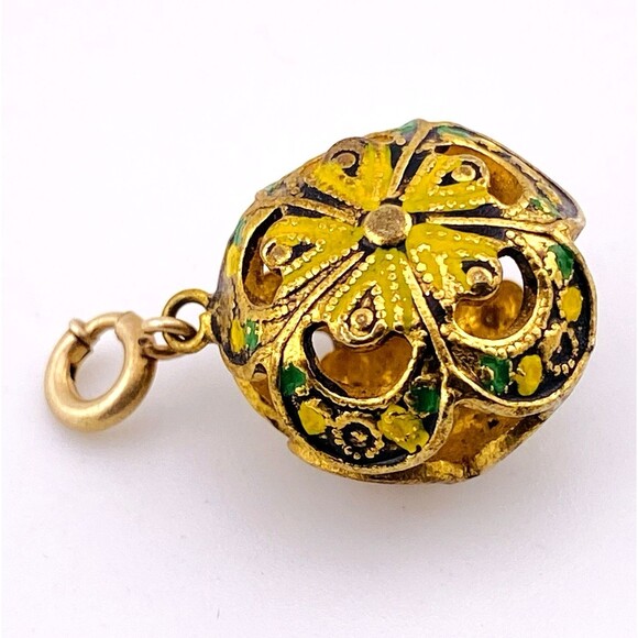 Gold Over 800 Silver and Enamel Open Work Fob Pendant Charm Vintage - Picture 5 of 7